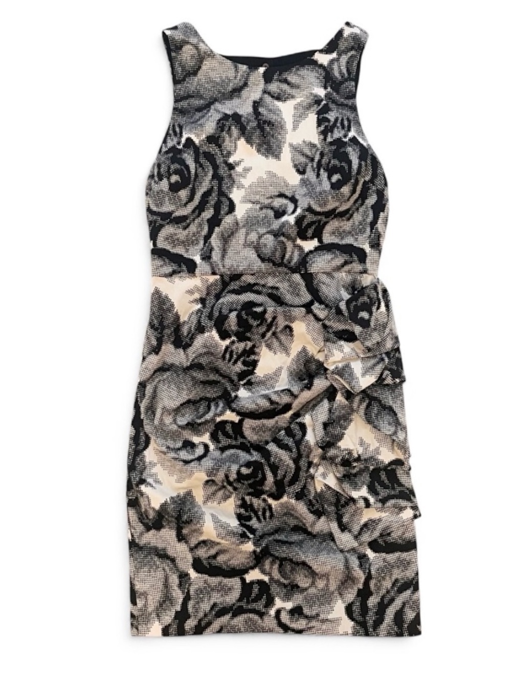 ALICE + OLIVIA Open Back Boat Neck Fitted Mini Sleeveless Pixel Floral Dress 2